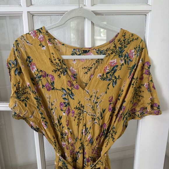 Yellow Midi Dress Floral Womens Medium Lightweight - Picture 2 of 10